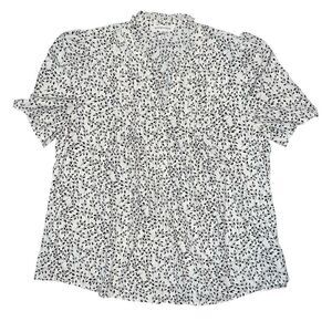 MOD BOUTIQUE Cream & Black leaf Print V-Neck Blouse L